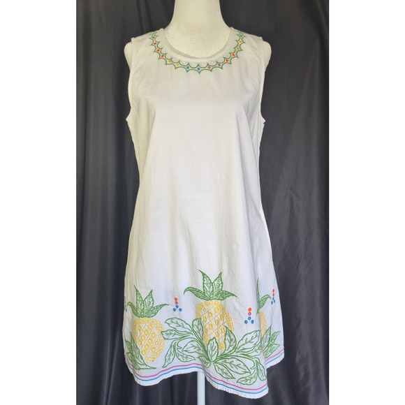 Roller Rabbit White Colorful Embroidered Cover Mini Dress Small Pineapple - Picture 2 of 9